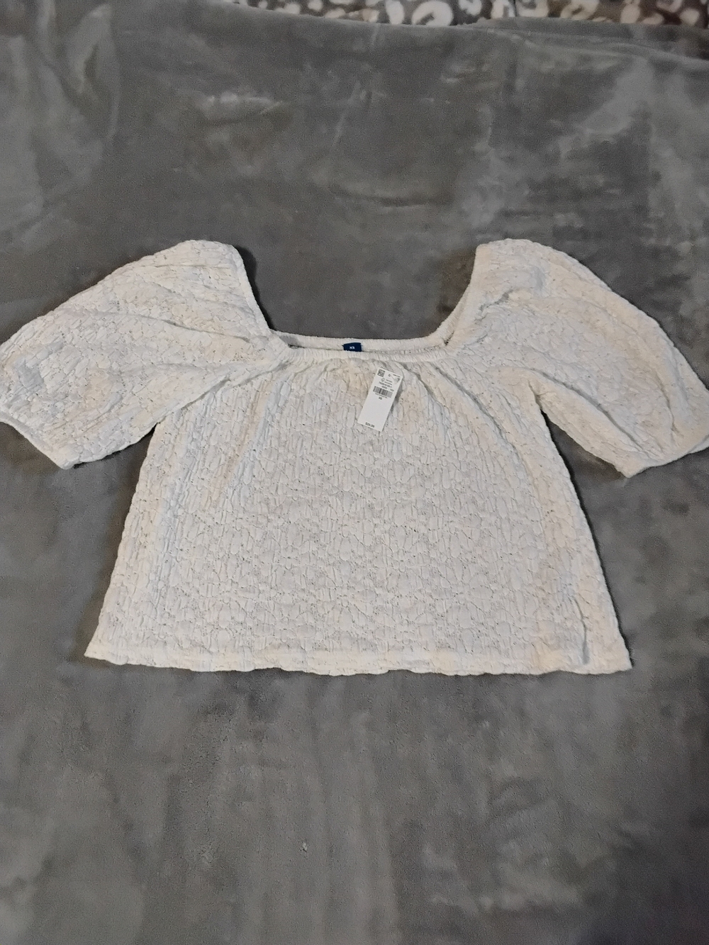 Old Navy Cream Smocked Puff Sleeve Blouse